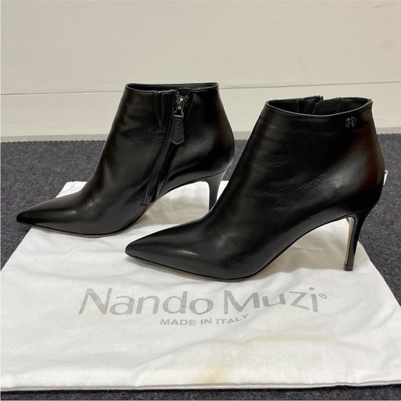 Nando Muzi pointed toe 75mm black leather ankle boots size 37.5. - Picture 3 of 5